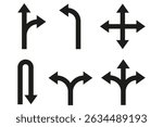 Arrow direction icon. Traffic road symbol. Navigation choice vector. Multiple path sign.