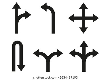 Arrow direction icon. Traffic road symbol. Navigation choice vector. Multiple path sign.