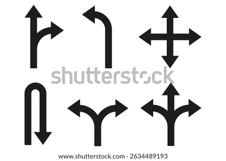 Arrow direction icon. Traffic road symbol. Navigation choice vector. Multiple path sign.