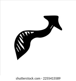Arrow, direction indicator. Black and white sketch, logo, clipart, icon, icon, template. Isolated object on a white background. Vector image.
