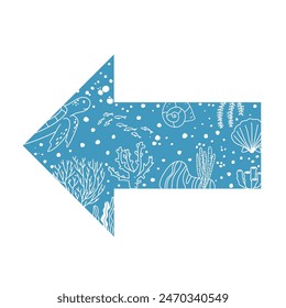 arrow direction to the left symbol with turtle and seaweed image