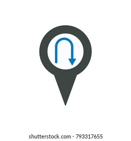 Arrow direction location marker pin place turn icon. Navigation travel direction pointer.