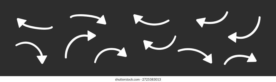 Conjunto de iconos de dirección de flecha y navegación. Punteros curvos y rectos, arriba, abajo, izquierda, derecha símbolos Ilustración vectorial
