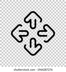 Arrow, direction or pointer, simple icon. Black editable linear symbol on transparent background