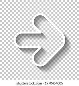 Arrow, direction or pointer, simple icon. White linear icon with editable stroke and shadow on transparent background