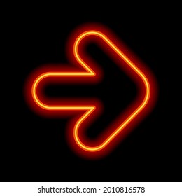 Arrow, direction or pointer, simple icon. Orange neon style on black background. Light linear icon with editable stroke