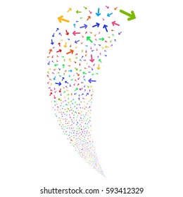 Arrow Direction random fireworks stream. Vector illustration style is flat bright multicolored iconic symbols on a white background. Object fountain done from scattered pictograms.