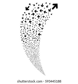 Arrow Direction random fireworks stream. Vector illustration style is flat black iconic symbols on a white background. Object fountain created from scattered pictograms.
