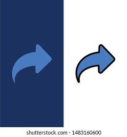 Arrow, Direction, Right, Forward  Icons. Flat and Line Filled Icon Set Vector Blue Background