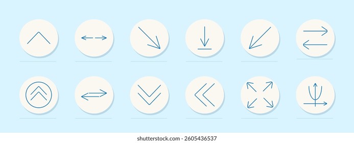 Arrow direction set icon. Up, down, left, right, diagonal, expand, shrink, curve, transition, move, navigation, interface, path, direction, symbol