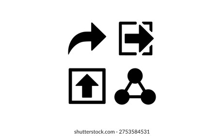 Arrow direction and share interface icon set upload expand navigation symbols minimal black UI elements vector illustration