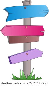 Arrow direction arrow sign multi color on pole have green grasses 