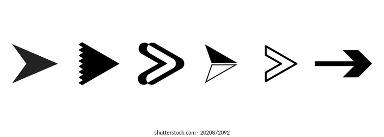 
arrow direction symbols of six different shapes