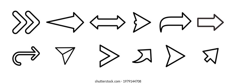 arrow direction symbols of twelve different shapes