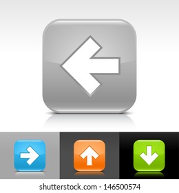 Arrow directional icon set. Blue, orange, green, gray color glossy web button with white sign. Rounded square shape with shadow, reflection on white, gray, black background. Vector illustration 8 eps 