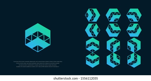 Arrow directions with a hexagon abstract logo design. right, left, up and down. Delivery, Web, technology, Digital, Marketing, Network icons. construction concept. -vector