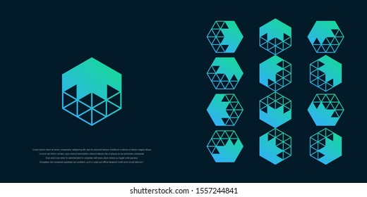 Arrow directions with a hexagon abstract logo design. right, left, up and down. Delivery, Web, technology, Digital, Marketing, Network icons. construction concept. -vector