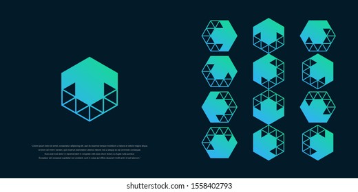 Arrow directions with a hexagon abstract logo design. right, left, up and down. Delivery, Web, technology, Digital, Marketing, Network icons. construction concept. -vector