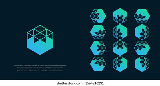 Arrow directions with a hexagon abstract logo design. right, left, up and down. Delivery, Web, technology, Digital, Marketing, Network icons. construction concept. -vector
