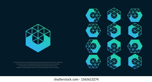 Arrow directions with a hexagon abstract logo design. right, left, up and down. Delivery, Web, technology, Digital, Marketing, Network icons. construction concept. -vector