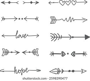 Arrow divider ornament. Swirl ornament design.