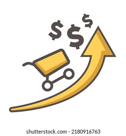 diseño vectorial de símbolo de inflación en dólares de flecha arriba