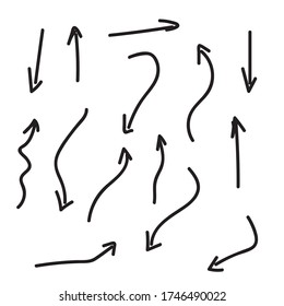 Juego de arte Arrow Doodle. Juego de flechas Doodle negro. Flecha Doodle aislada