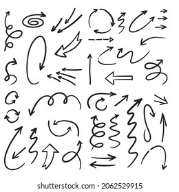 Colección de doodles de flecha. Flechas dibujadas a mano. 