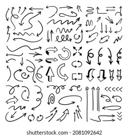 Arrow-Doodle-Sammlung. Handgezeichneter Satz von Pfeilen.