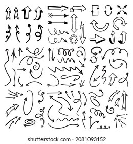 Arrow-Doodle-Sammlung. Handgezeichneter Satz von Pfeilen.
