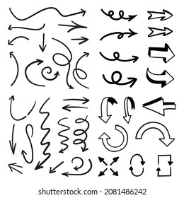 Colección de doodles de flecha. Juego de flechas dibujado a mano.