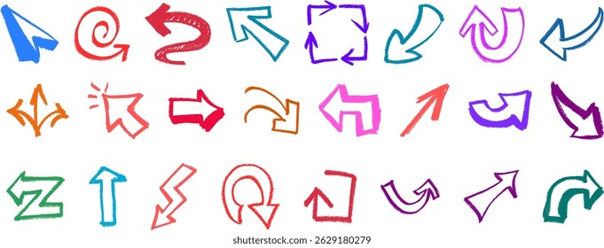 Arrow Doodle Crayon Chalk Drawing Vector Set