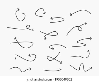 Arrow, doodle, drawing, sketch icon set. Vector illustration.