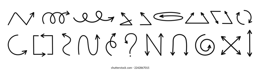 Arrow doodle. Hand drawn arrows set. Vector illustration