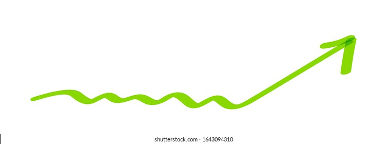 arrow doodle line green pointing up isolated on white, green arrow line with pen marker brush, arrow drawing pointer up for graph target chart and success growth, hand drawn arrow with free hand shape