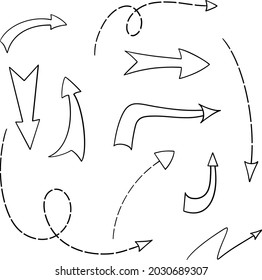 Arrow doodle set, great design for any purposes. Line art. Cursor sign. Creative idea banner.