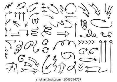Pfeildoodle-Set. Handgezeichneter Satz von Pfeilen.