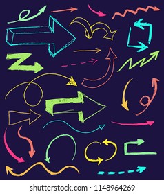 arrow doodle set on blue background 