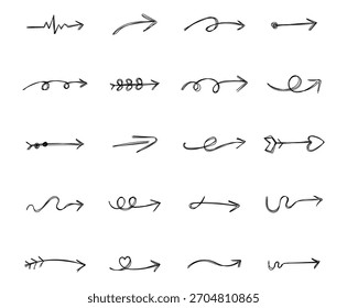 Conjunto de doodle de flecha que muestra varios dibujados a mano y perfectos para su ilustración de boceto hecho a mano, proyectos de diseños creativos y Elementos de líneas de contorno artístico