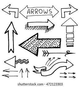 Arrow doodles. Set of arrows isolated. Sketch.