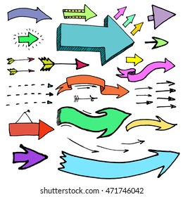 Arrow doodles. Set of cartoon arrows isolated. Sketch.