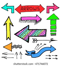 Arrow doodles. Set of cartoon arrows isolated. Sketch.