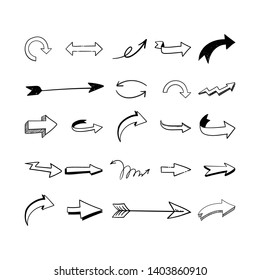 Arrow doodles set. Hand drawn sketch arrows vector collection
