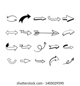 Arrow doodles set. Hand drawn sketch arrows vector collection