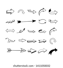 Arrow doodles set. Hand drawn sketch arrows vector collection