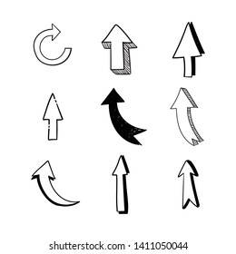 Arrow doodles set. Hand drawn sketch arrows vector collection