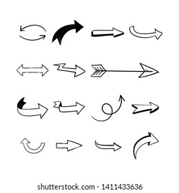 Arrow doodles set. Hand drawn sketch arrows vector collection