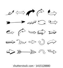 Arrow doodles set. Hand drawn sketch arrows vector collection