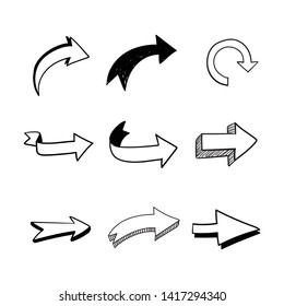 Arrow doodles set. Hand drawn sketch arrows vector collection