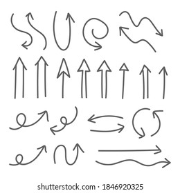 Colección vectorial de doodles de flecha. Conjunto de flechas vectoriales dibujadas a mano.